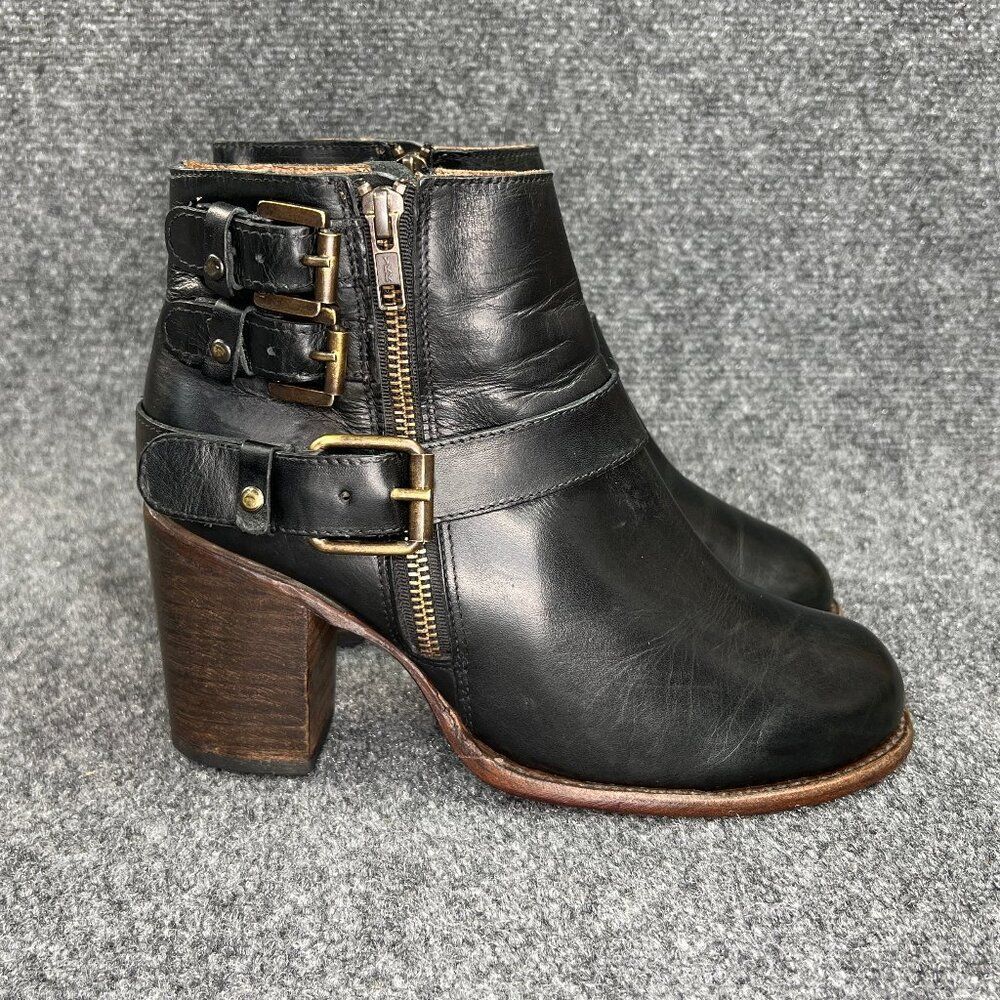 Freebird Bolo Ankle Boots Women's 8 Black Leather Dual Zip Buckle Moto Booties